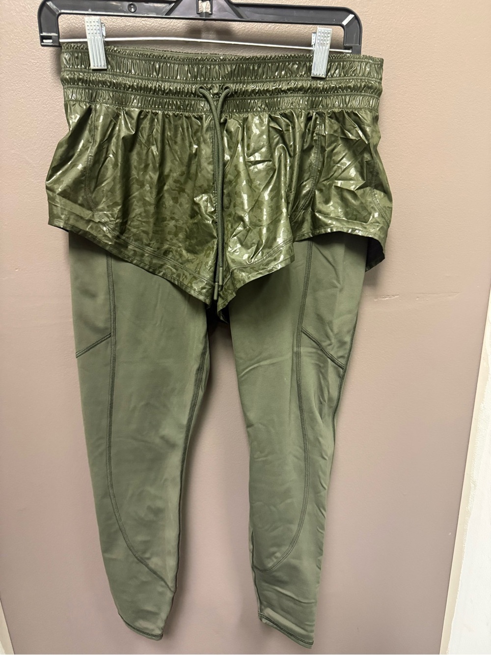Athleta Olive Green Layered Shorts with Leggings